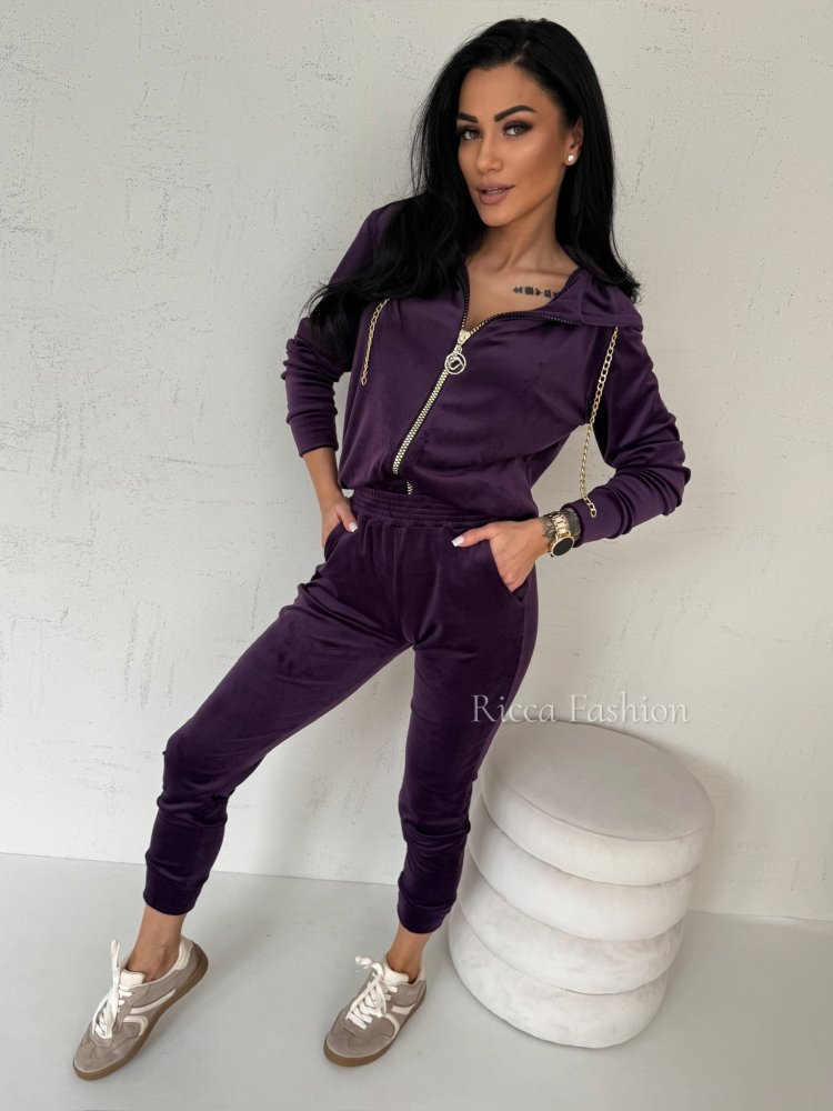 Komplet welurowy FAMOUS by Ricca, plum