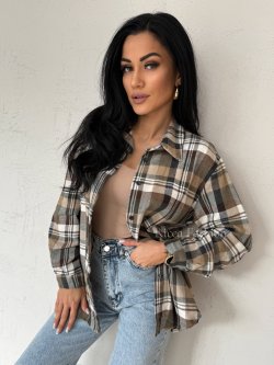 Koszula bawełniana w kratę ZIVA, beige/khaki