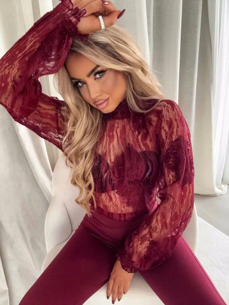 Bluzka koronkowa FLORAL, bordo