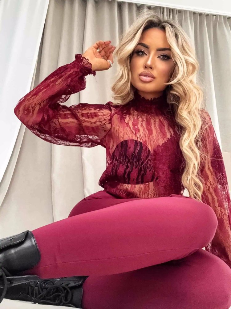 Bluzka koronkowa FLORAL, bordo