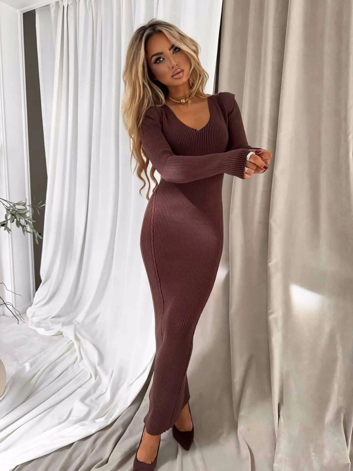 Sukienka z kaszmirem LORDIS, chocolate