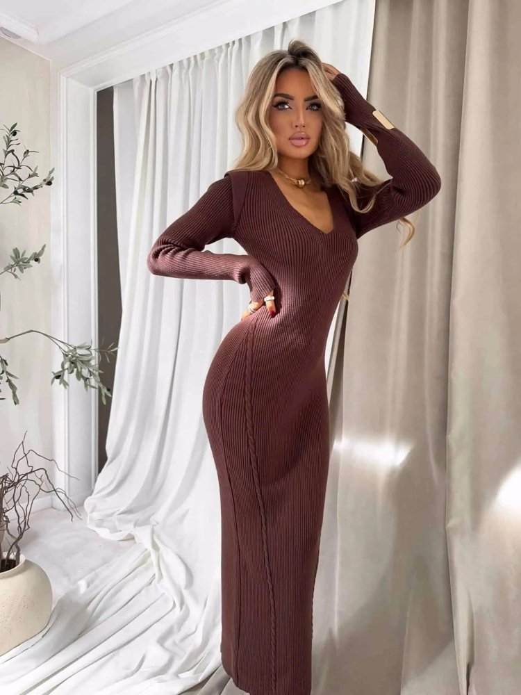 Sukienka z kaszmirem LORDIS, chocolate