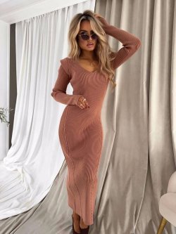 Sukienka z kaszmirem LORDIS, karmel