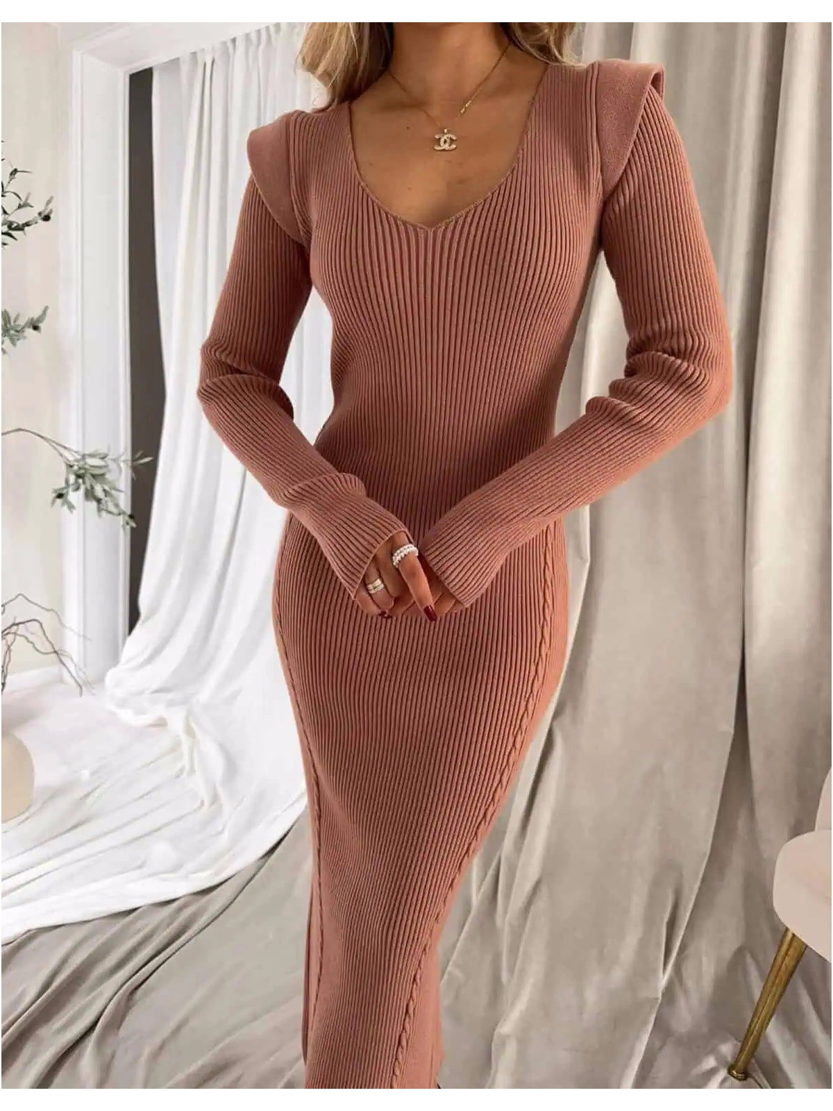 Sukienka z kaszmirem LORDIS, karmel