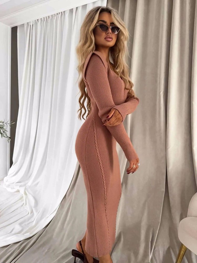 Sukienka z kaszmirem LORDIS, karmel