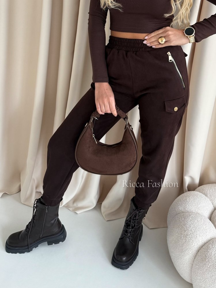 Spodnie joggery zamszowe SOREN, chocolate