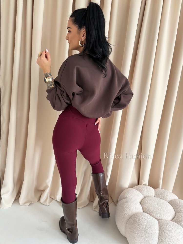 Legginsy prążkowane LINDO, bordo