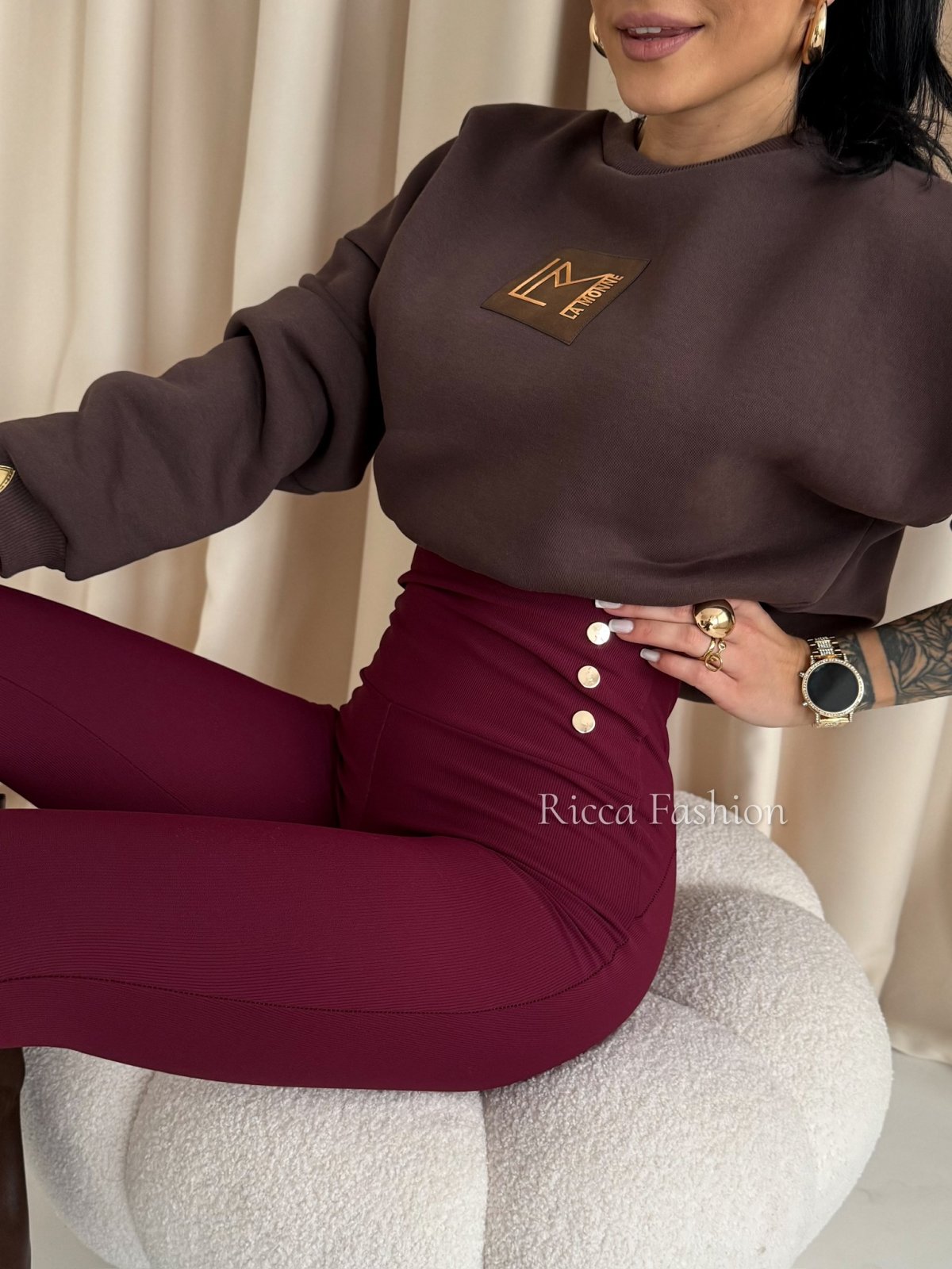 Legginsy prążkowane LINDO, bordo