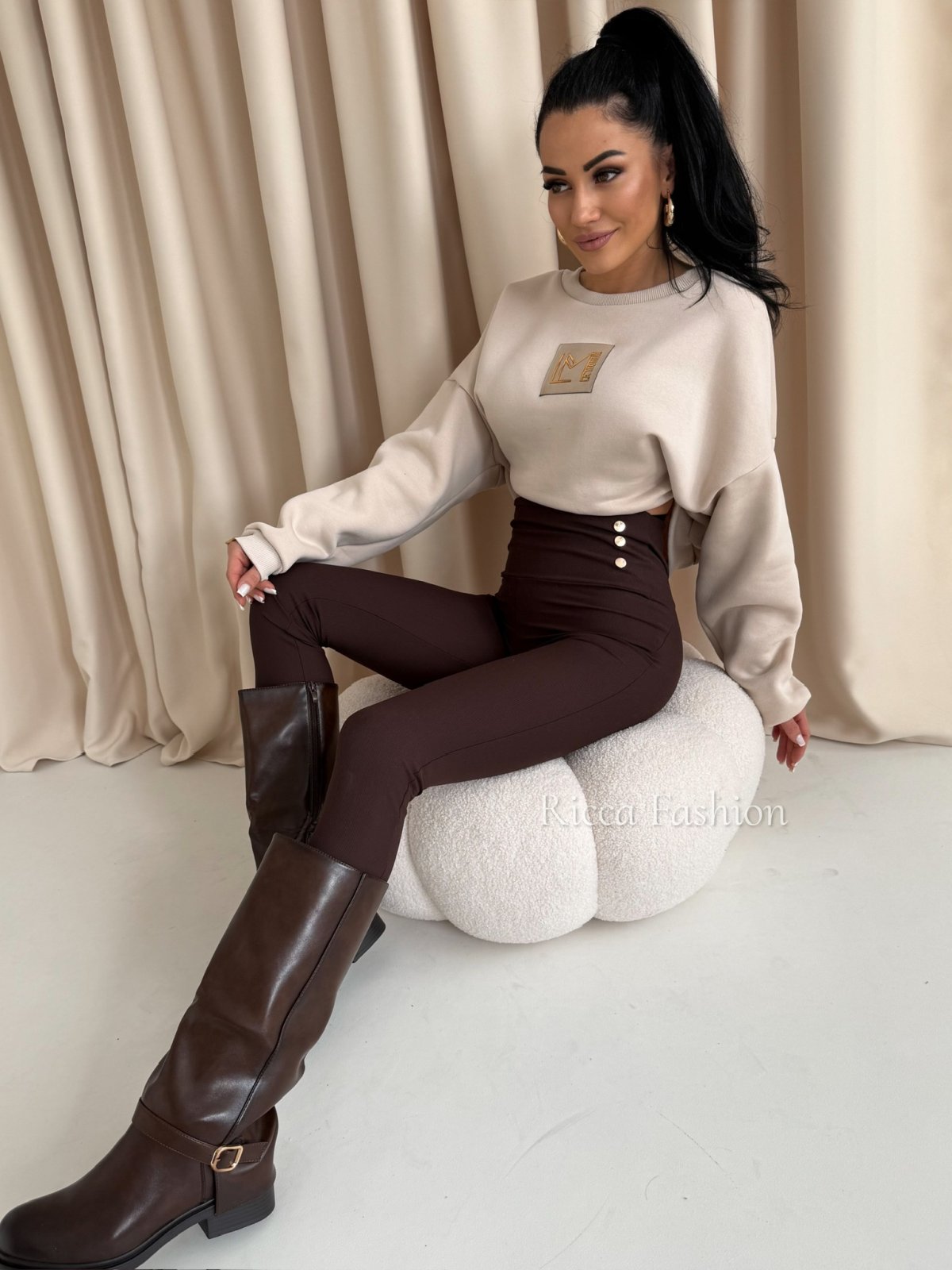 Legginsy prążkowane LINDO, chocolate