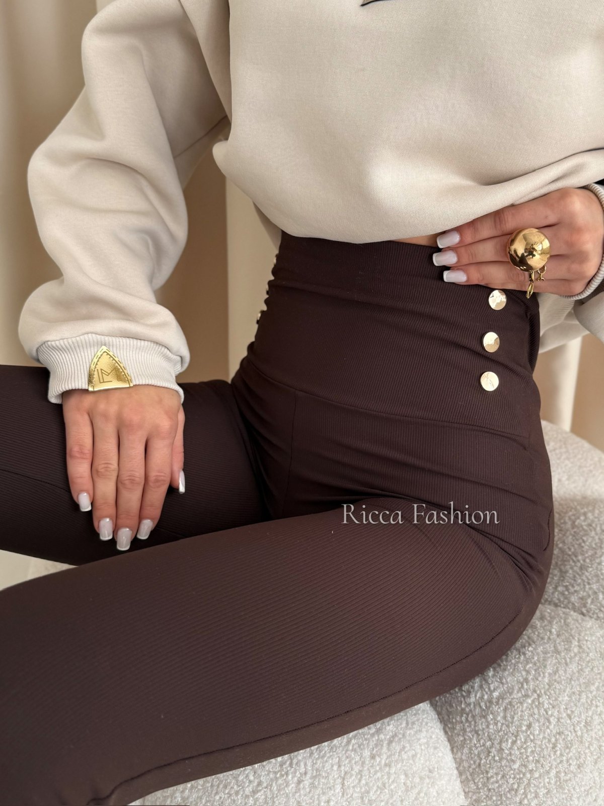 Legginsy prążkowane LINDO, chocolate