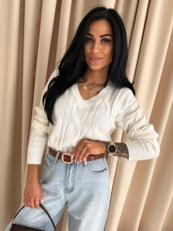 Sweter z wiskozą NIKO, ecru