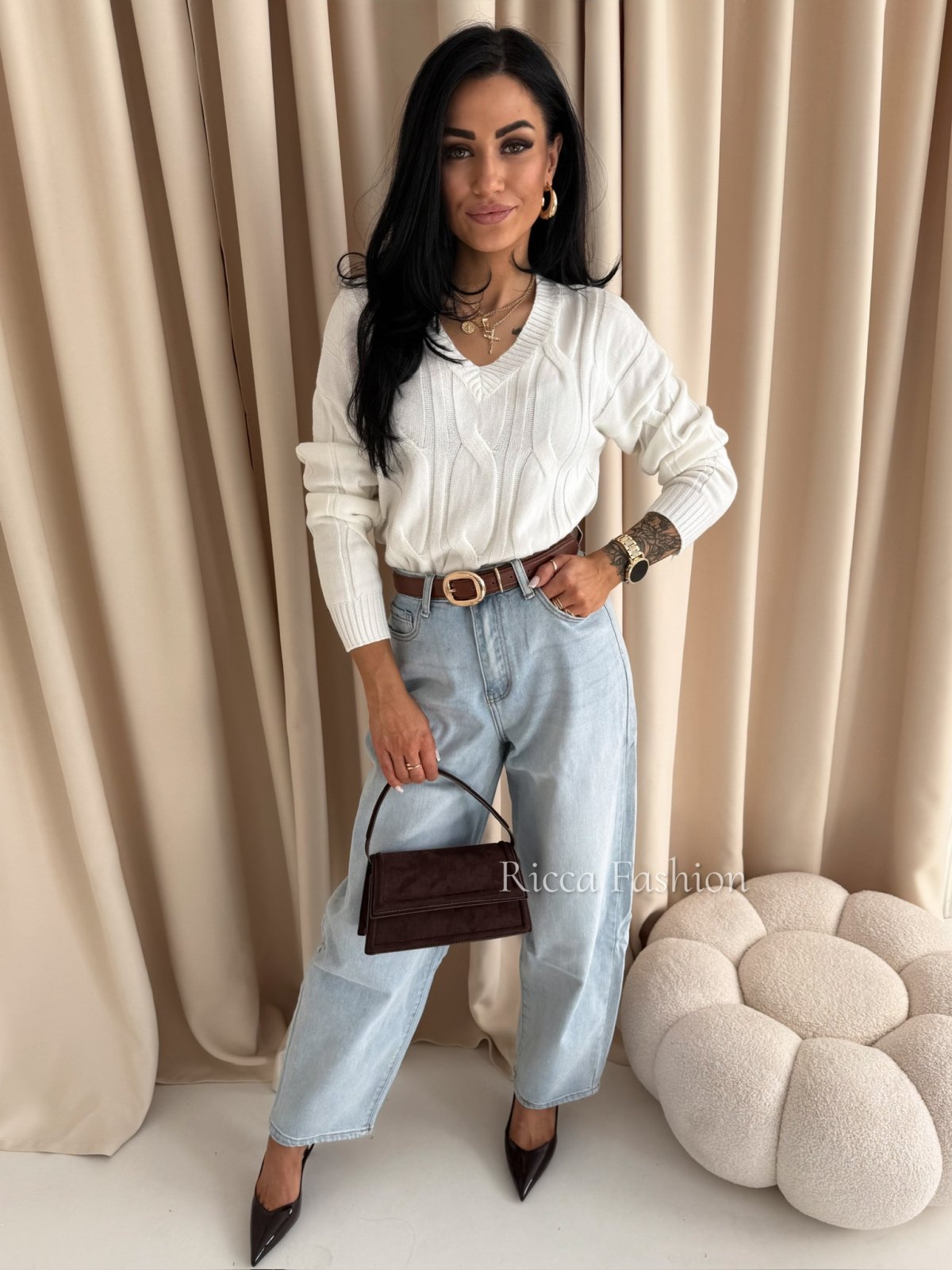 Sweter z wiskozą NIKO, ecru