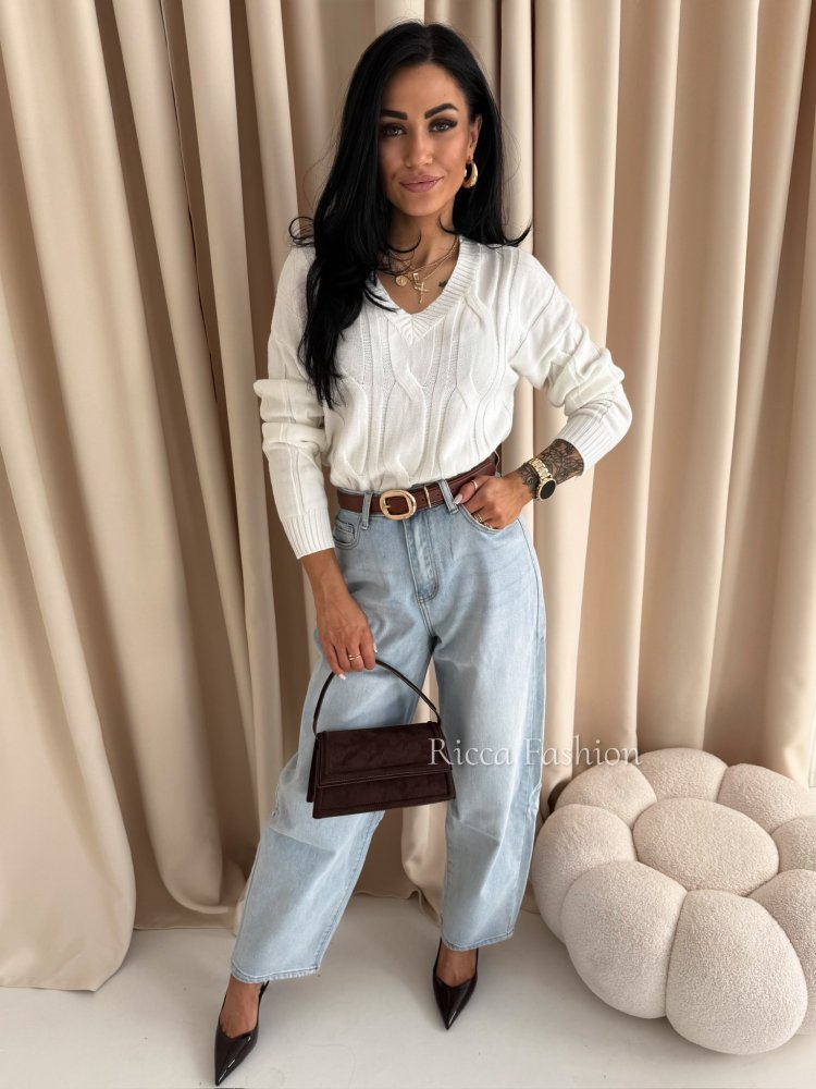 Sweter z wiskozą NIKO, ecru