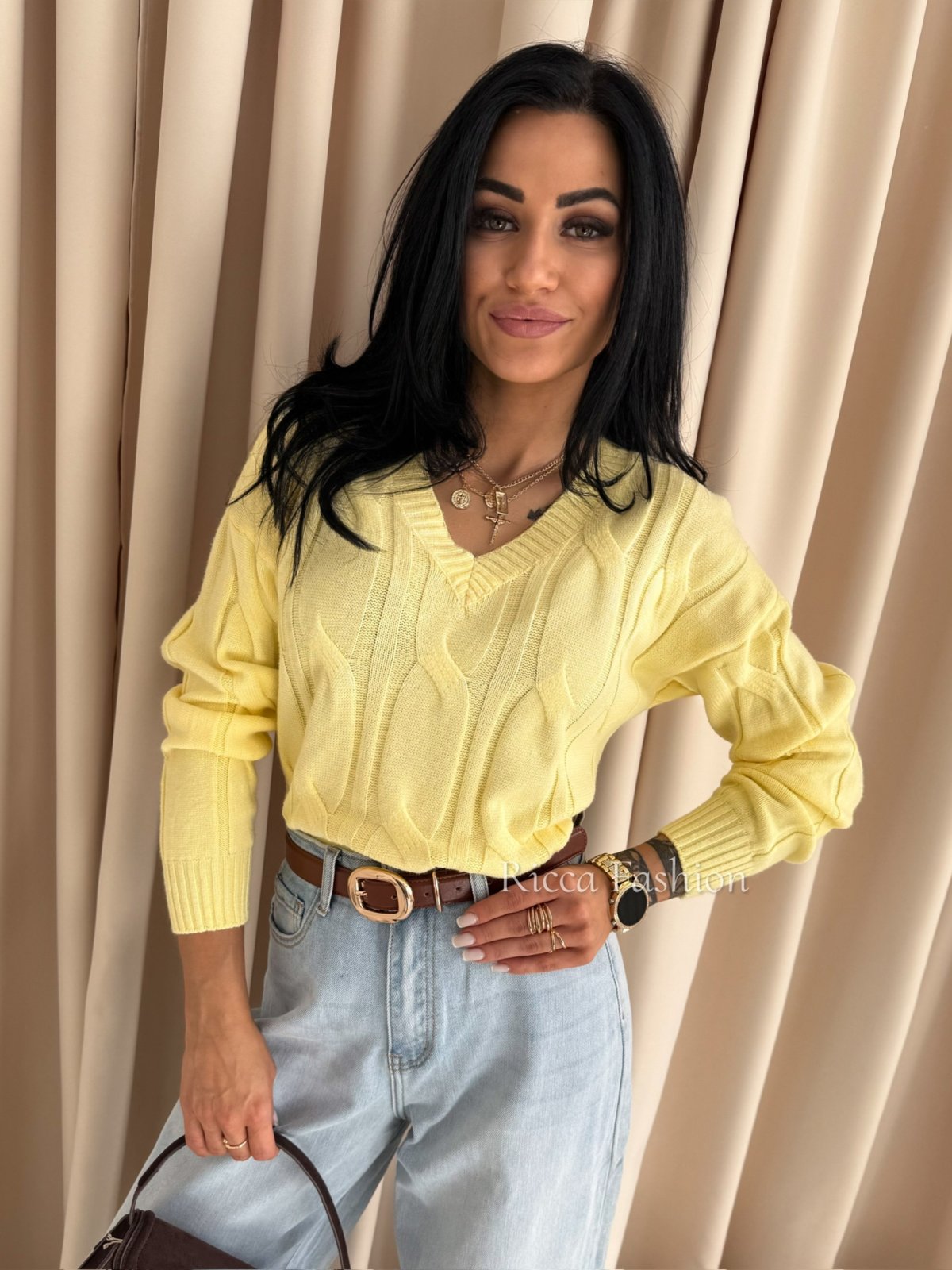 Sweter z wiskozą NIKO, banana