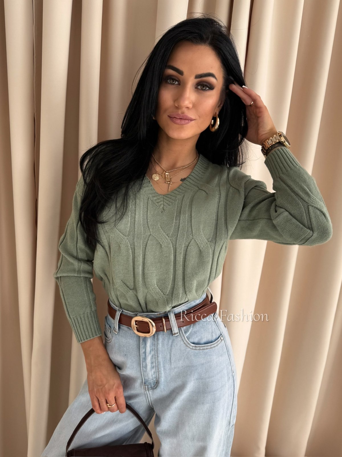 Sweter z wiskozą NIKO, matcha