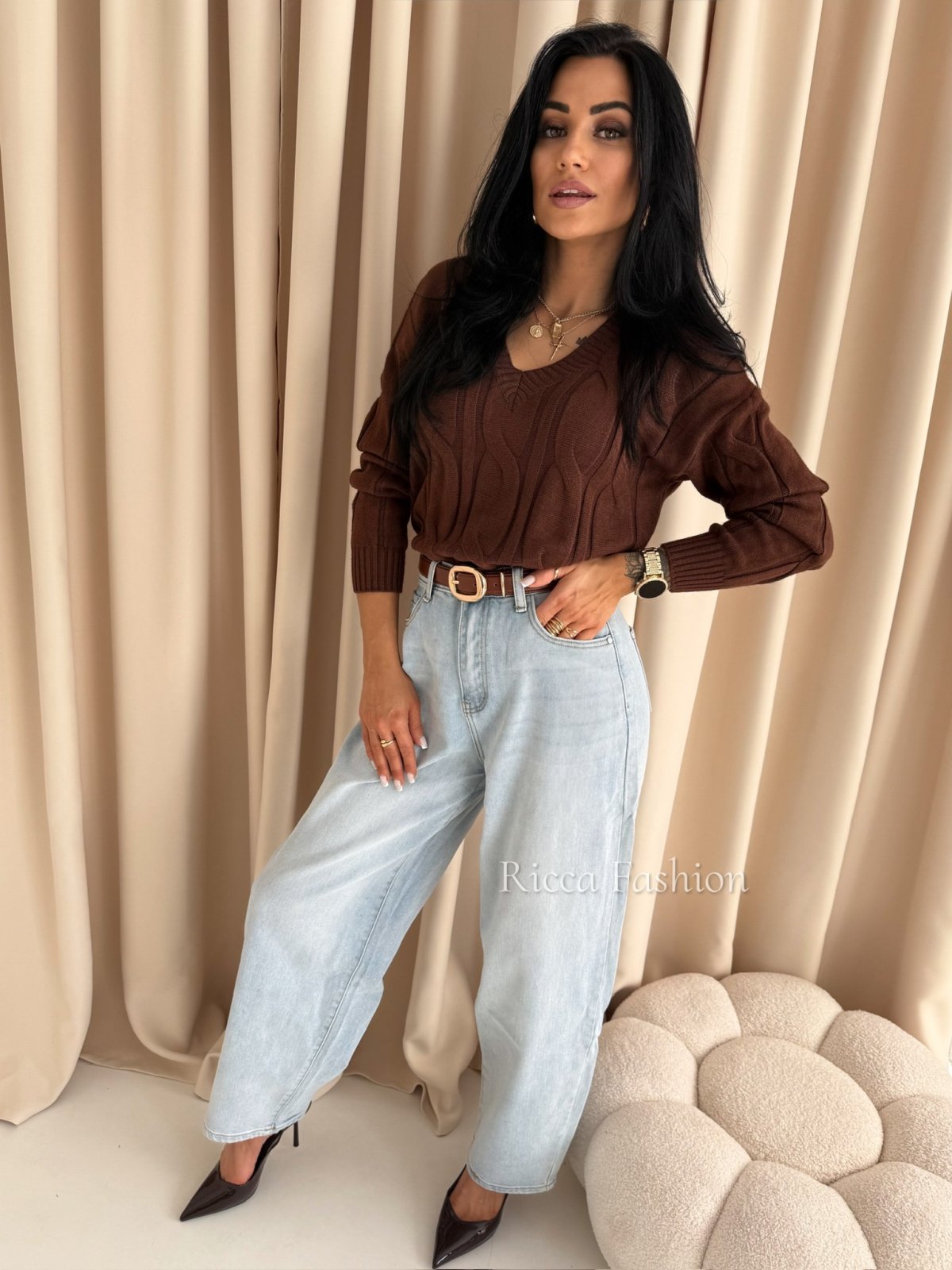 Sweter z wiskozą NIKO, chocolate