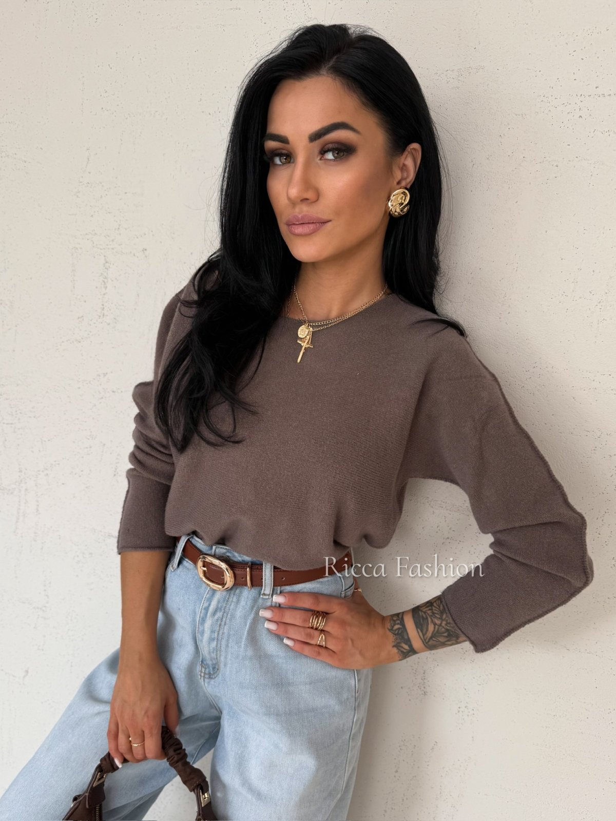 Sweter z wiskozą JASPER, mocca