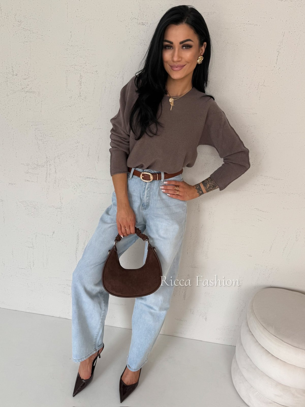 Sweter z wiskozą JASPER, mocca