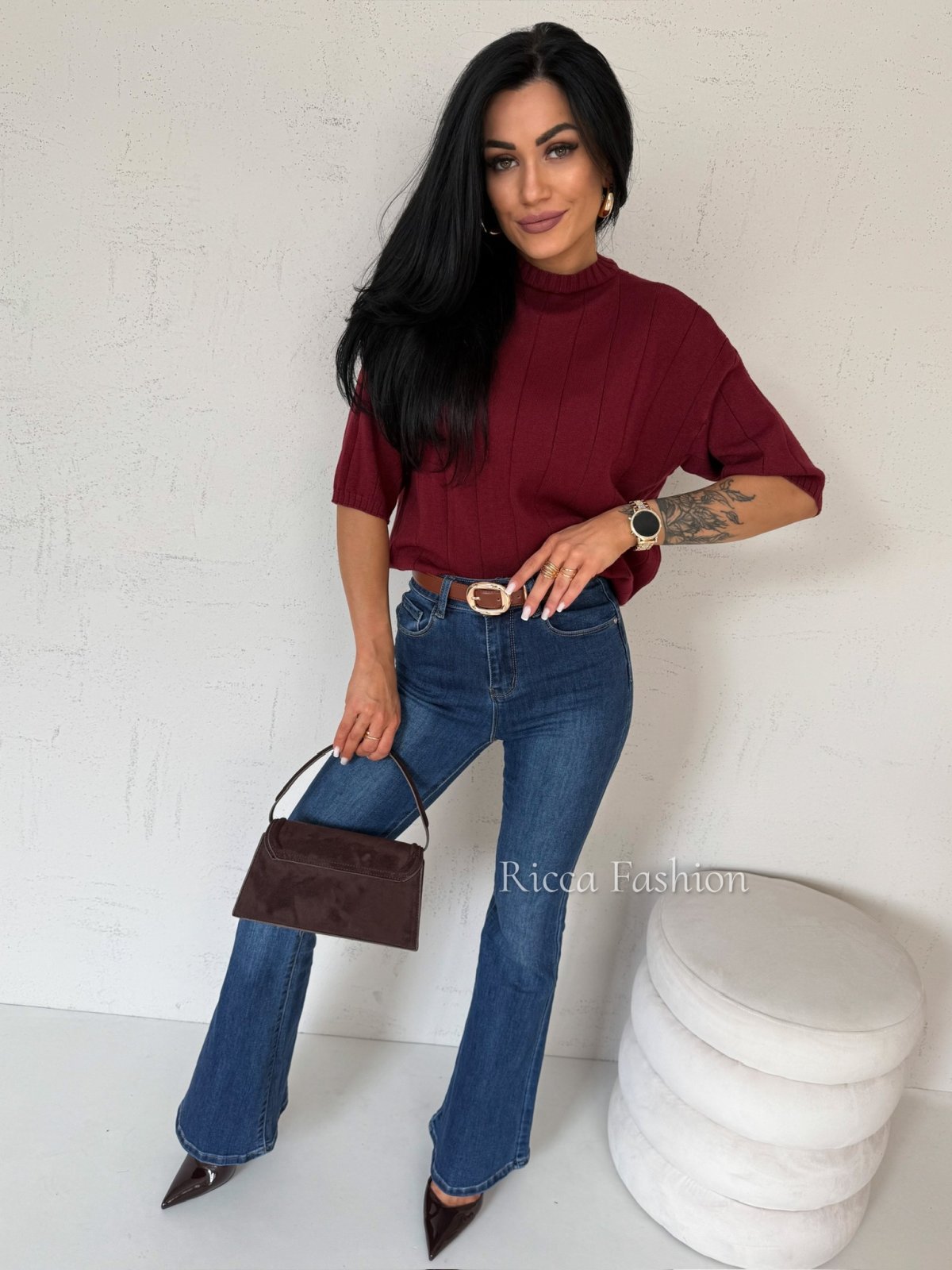 Sweter z wiskozą GISELLE, bordo