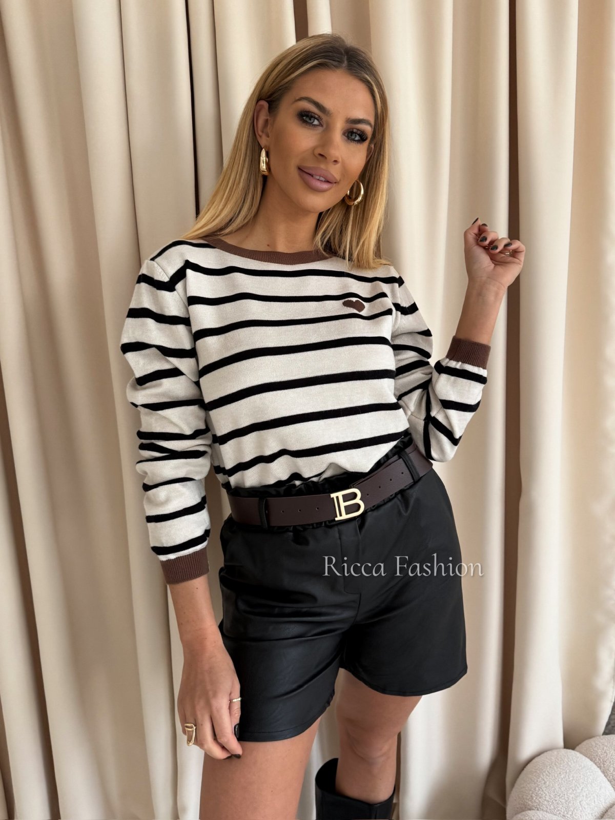 Sweter z wiskozą LOOSE LONG, nude/black