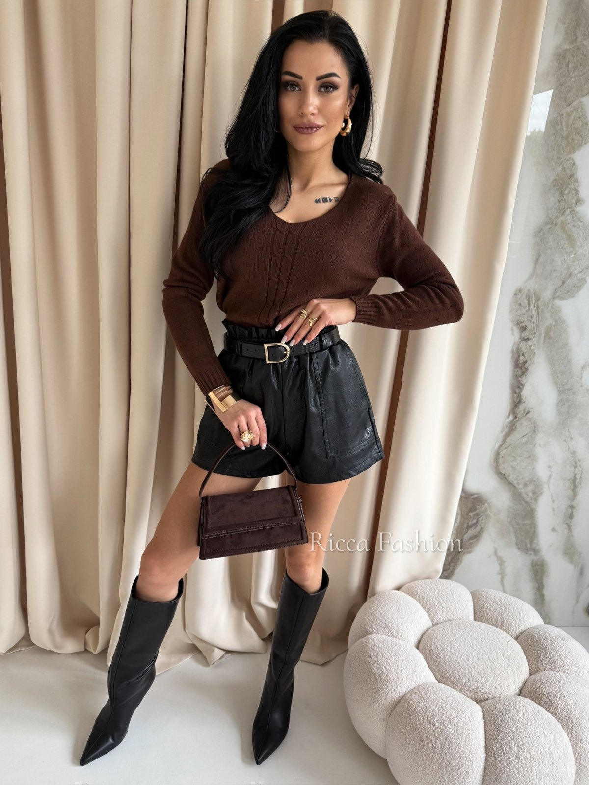 Sweter z wiskozą BINNIE, chocolate