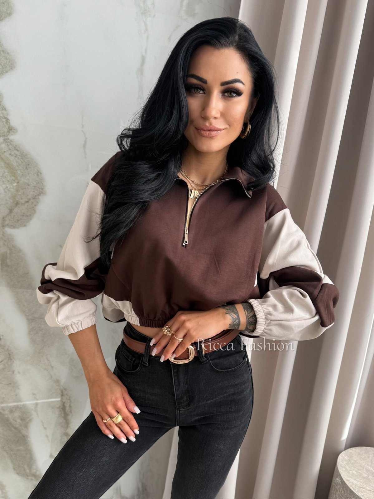 Bluza dresowa FABIENNE, chocolate/nude