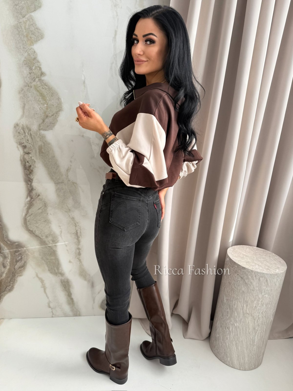 Bluza dresowa FABIENNE, chocolate/nude