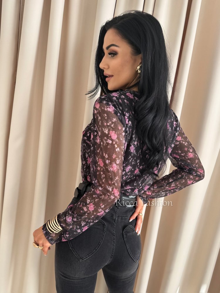 Bluzka siateczkowa JULIETTE, black/little flowers