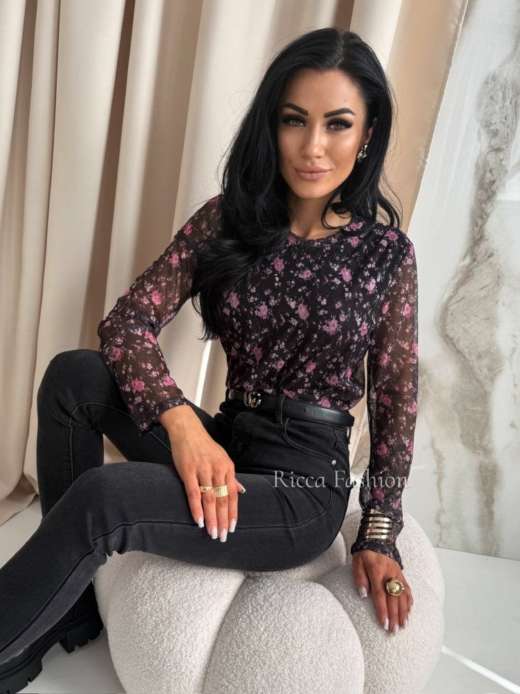 Bluzka siateczkowa JULIETTE, black/little flowers