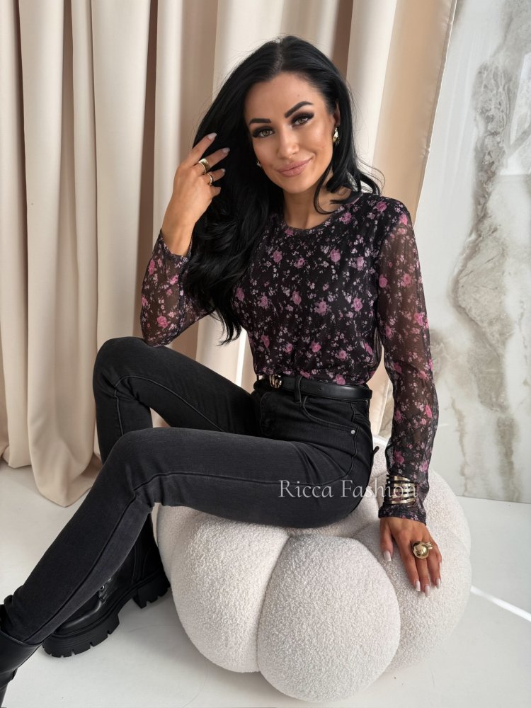 Bluzka siateczkowa JULIETTE, black/little flowers