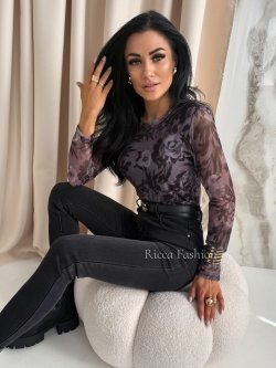 Bluzka siateczkowa JULIETTE, fango/black
