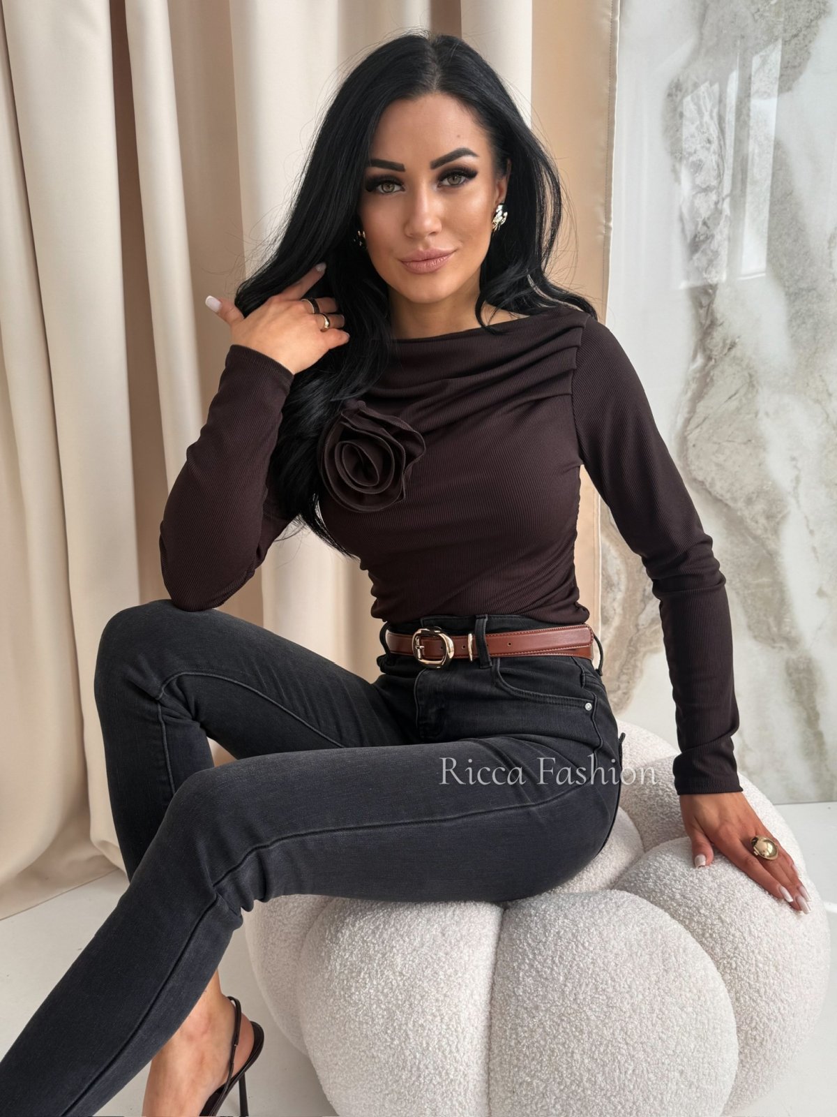 Bluzka prążkowana GLOSSI, chocolate