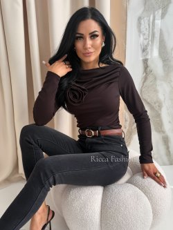 Bluzka prążkowana GLOSSI, chocolate