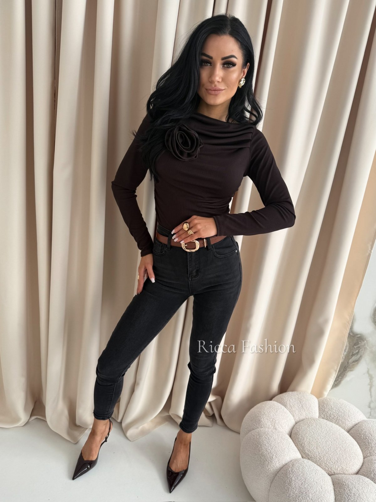 Bluzka prążkowana GLOSSI, chocolate