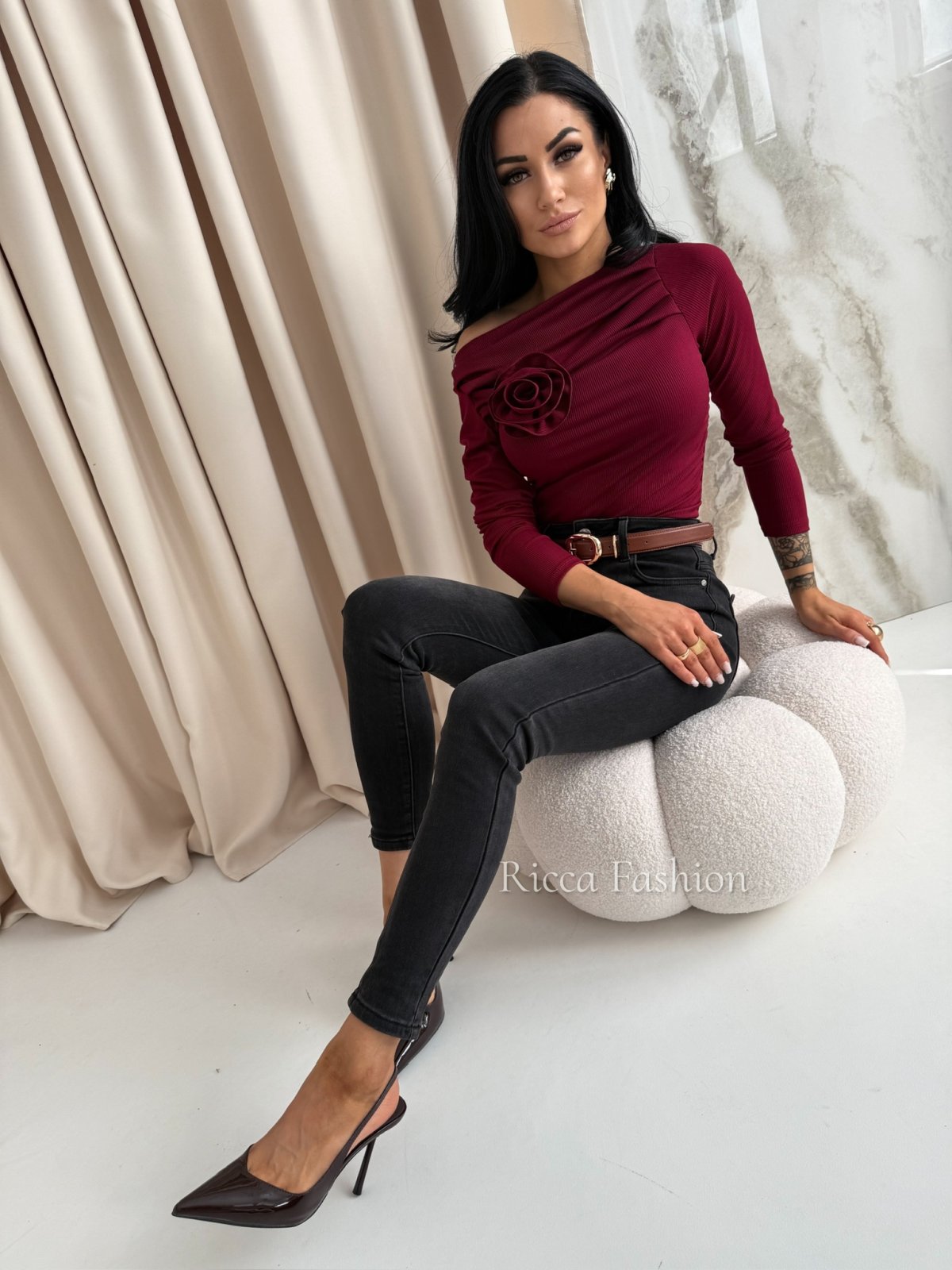 Bluzka prążkowana GLOSSI, bordo