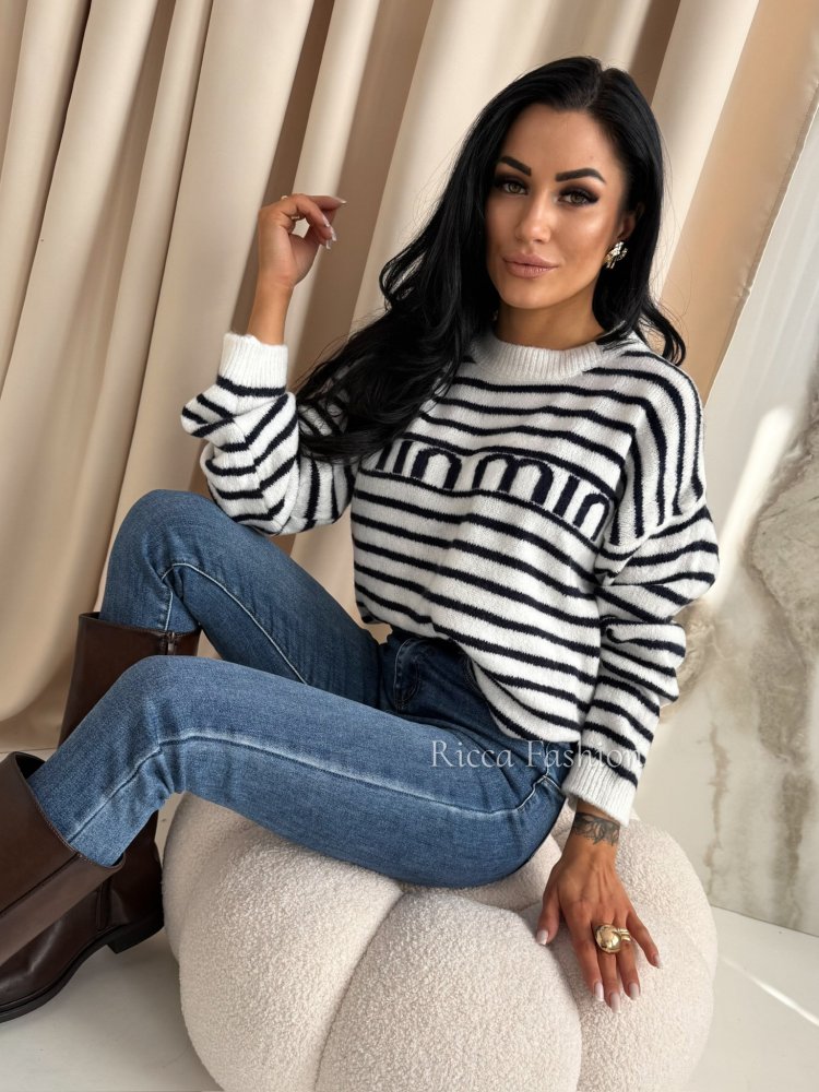 Sweter MIN STRIPS, ecru
