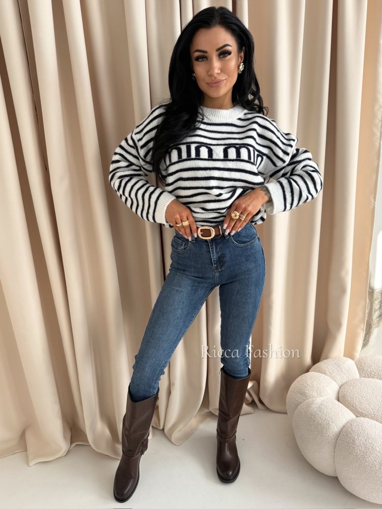 Sweter MIN STRIPS, ecru