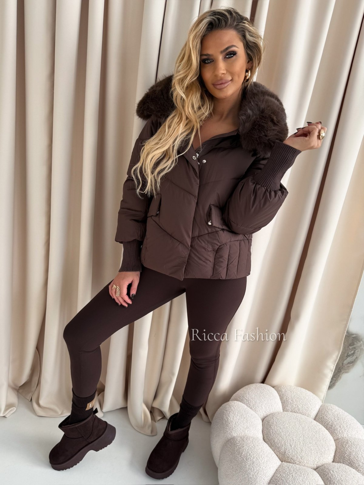 Kurtka zimowa pikowana ELORA, chocolate