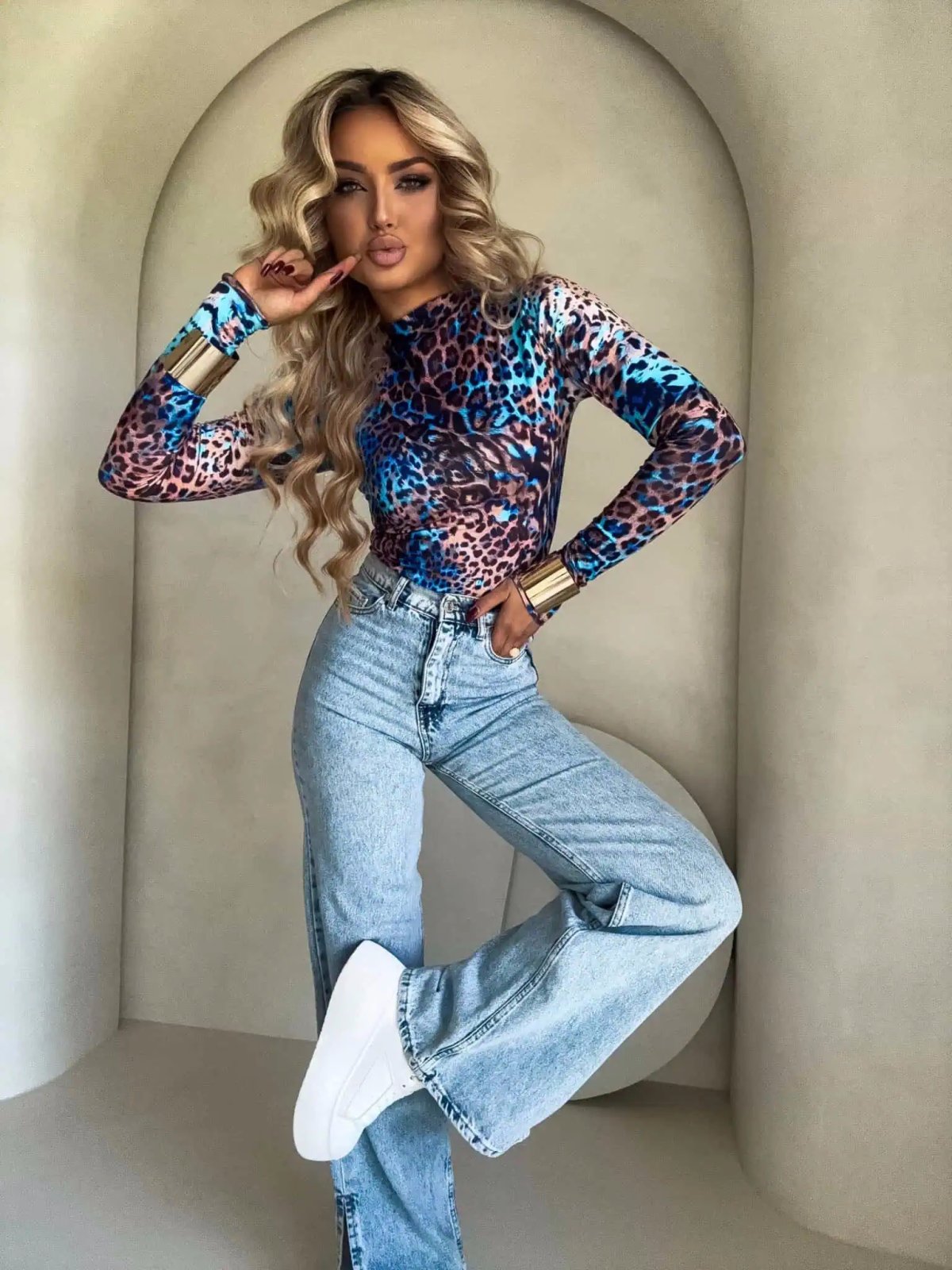 Bluzka SECOND SKIN, pantera/blue