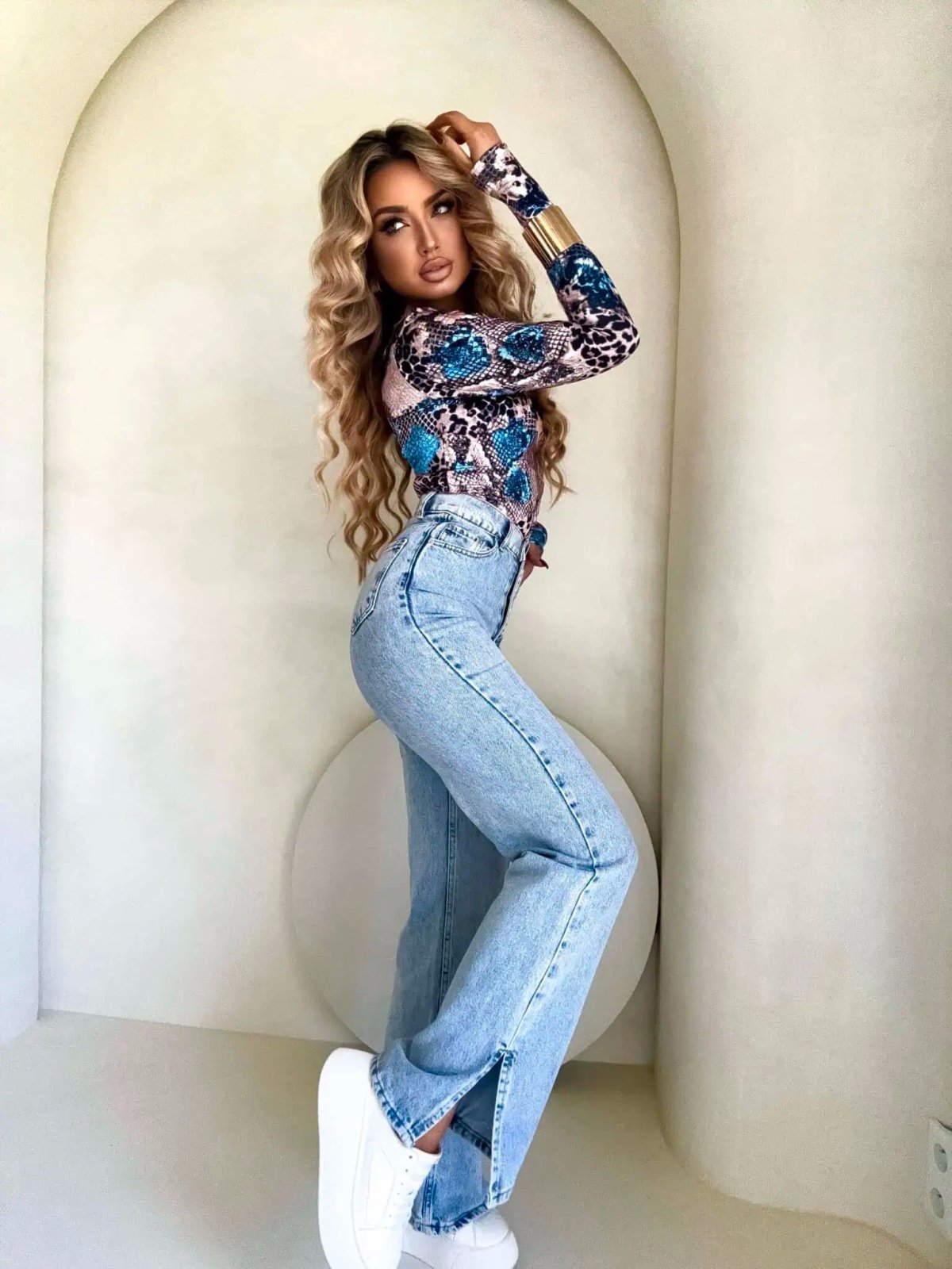 Bluzka SECOND SKIN, snake/niebiesko-beżowy