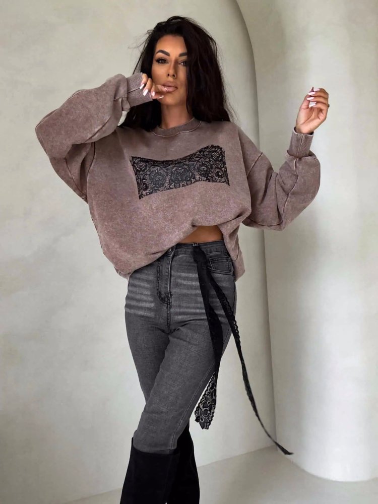 Bluza dekatyzowana KORONKA, ciemny beż