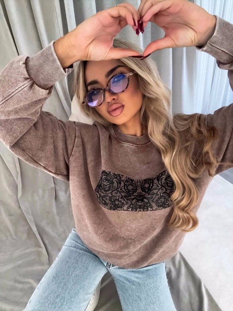 Bluza dekatyzowana KORONKA, ciemny beż