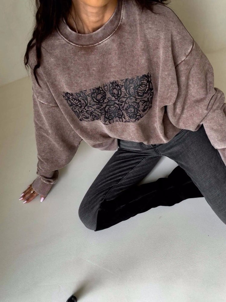 Bluza dekatyzowana KORONKA, ciemny beż