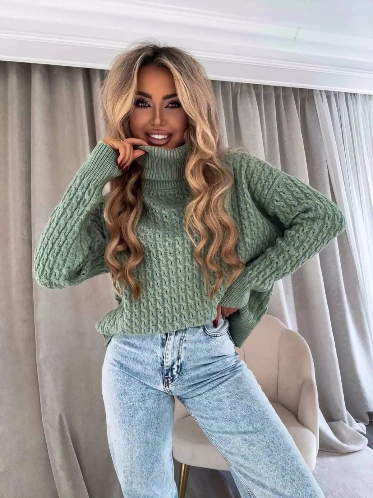 Sweter golf INKO, matcha