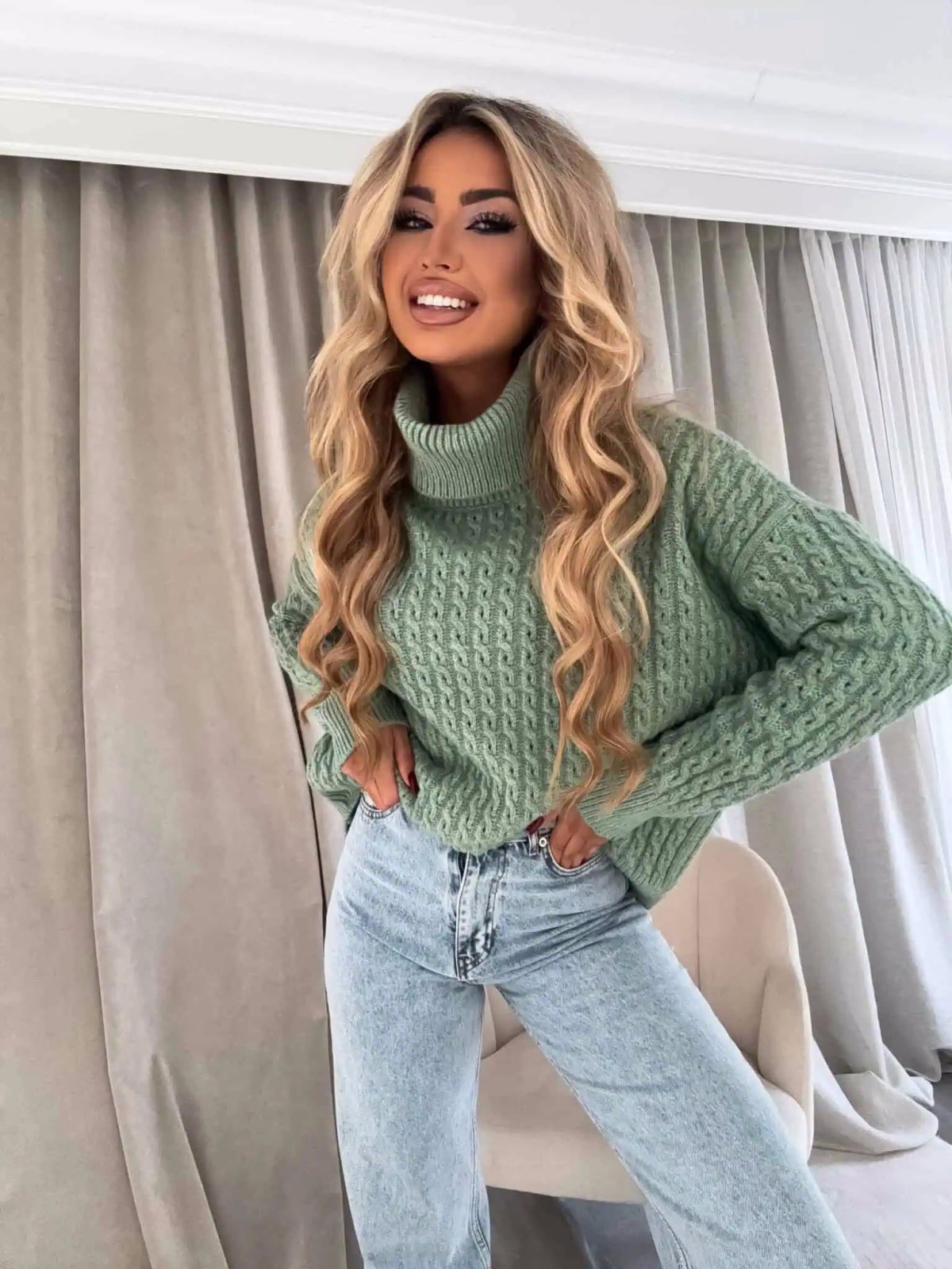 Sweter golf INKO, matcha