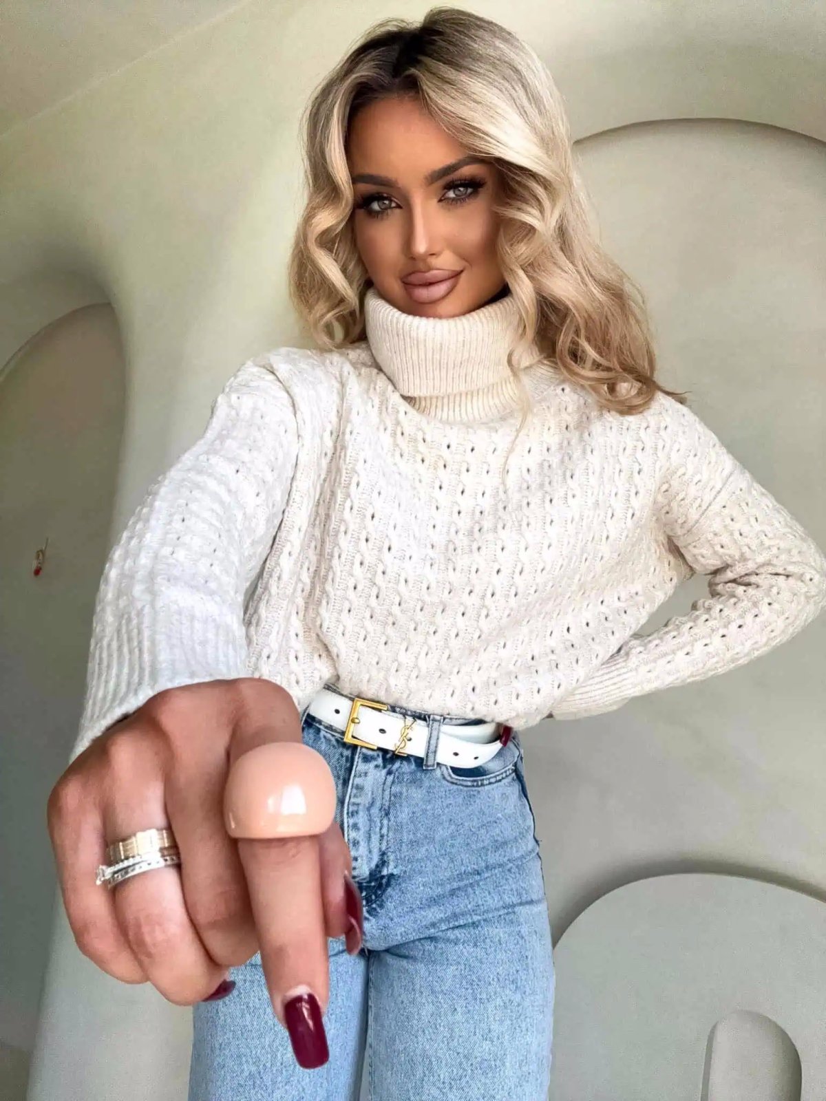 Sweter golf INKO, jasny beż