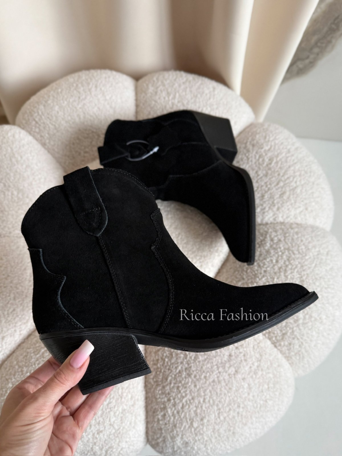 Kowbojki/botki skórzane zamszowe COLORADO, black