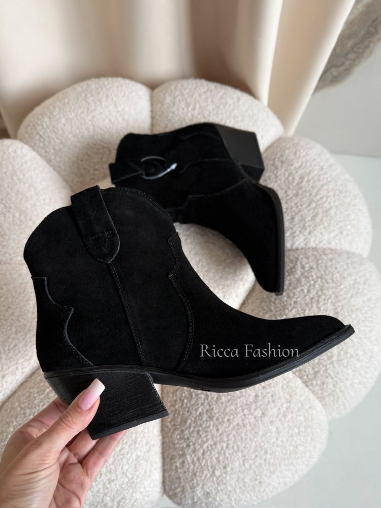 Kowbojki/botki skórzane zamszowe COLORADO, black