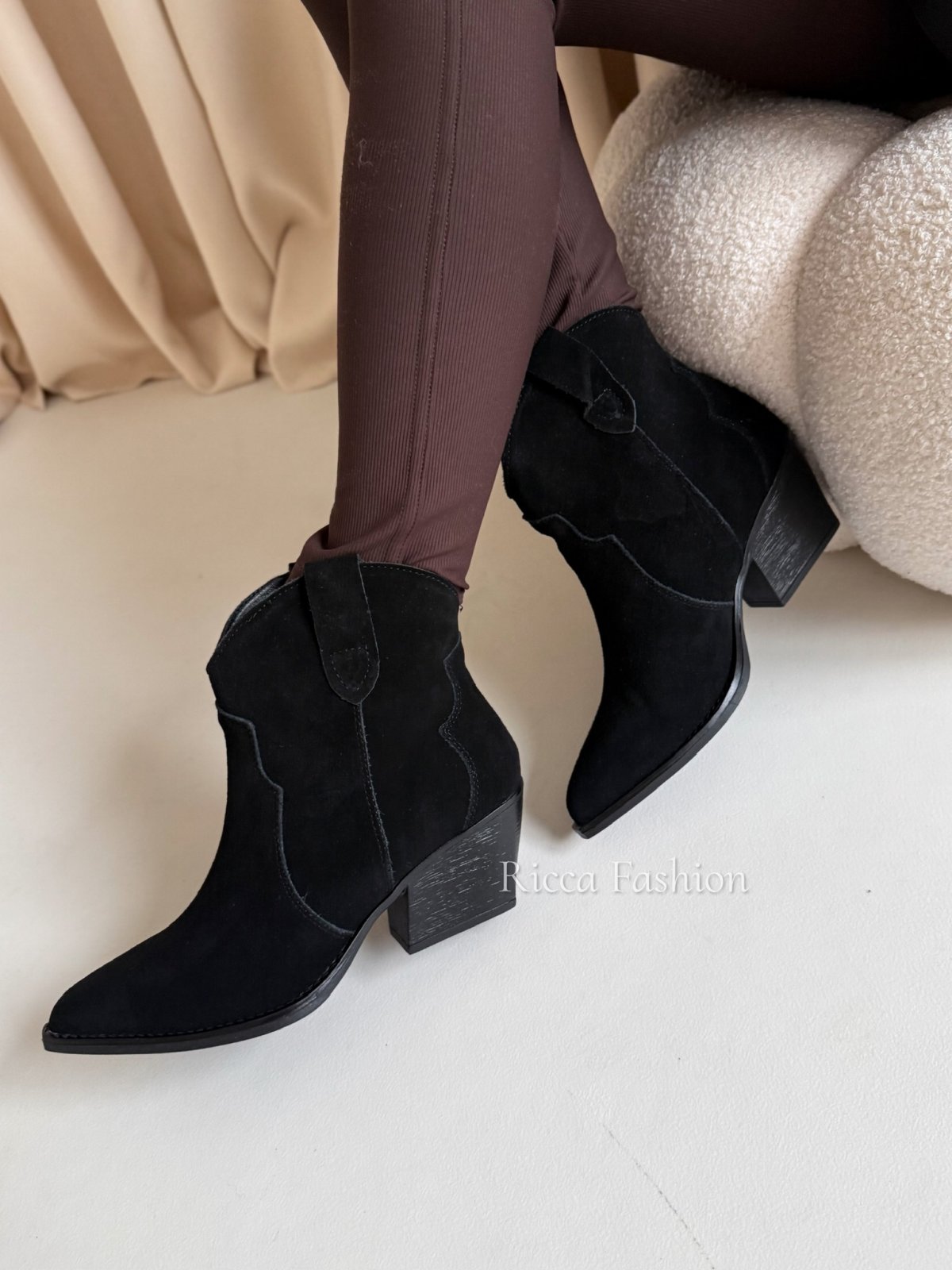 Kowbojki/botki skórzane zamszowe COLORADO, black