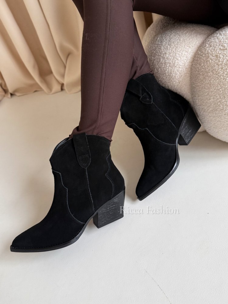 Kowbojki/botki skórzane zamszowe COLORADO, black